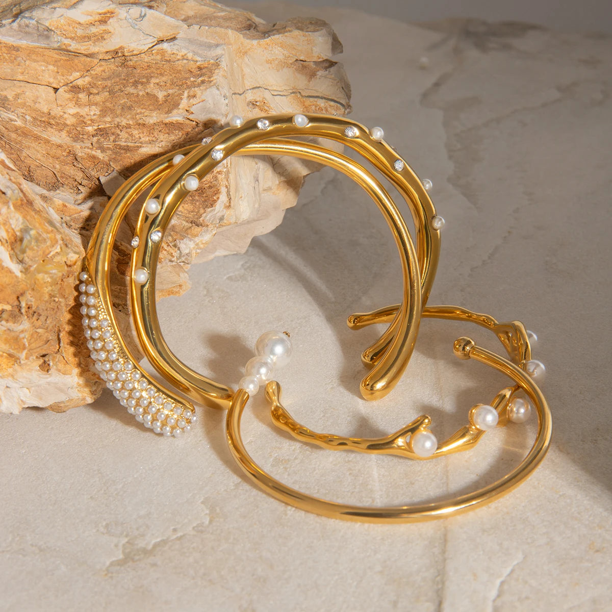 Pearl Open Bracelet — Stainless Steel · PS335
