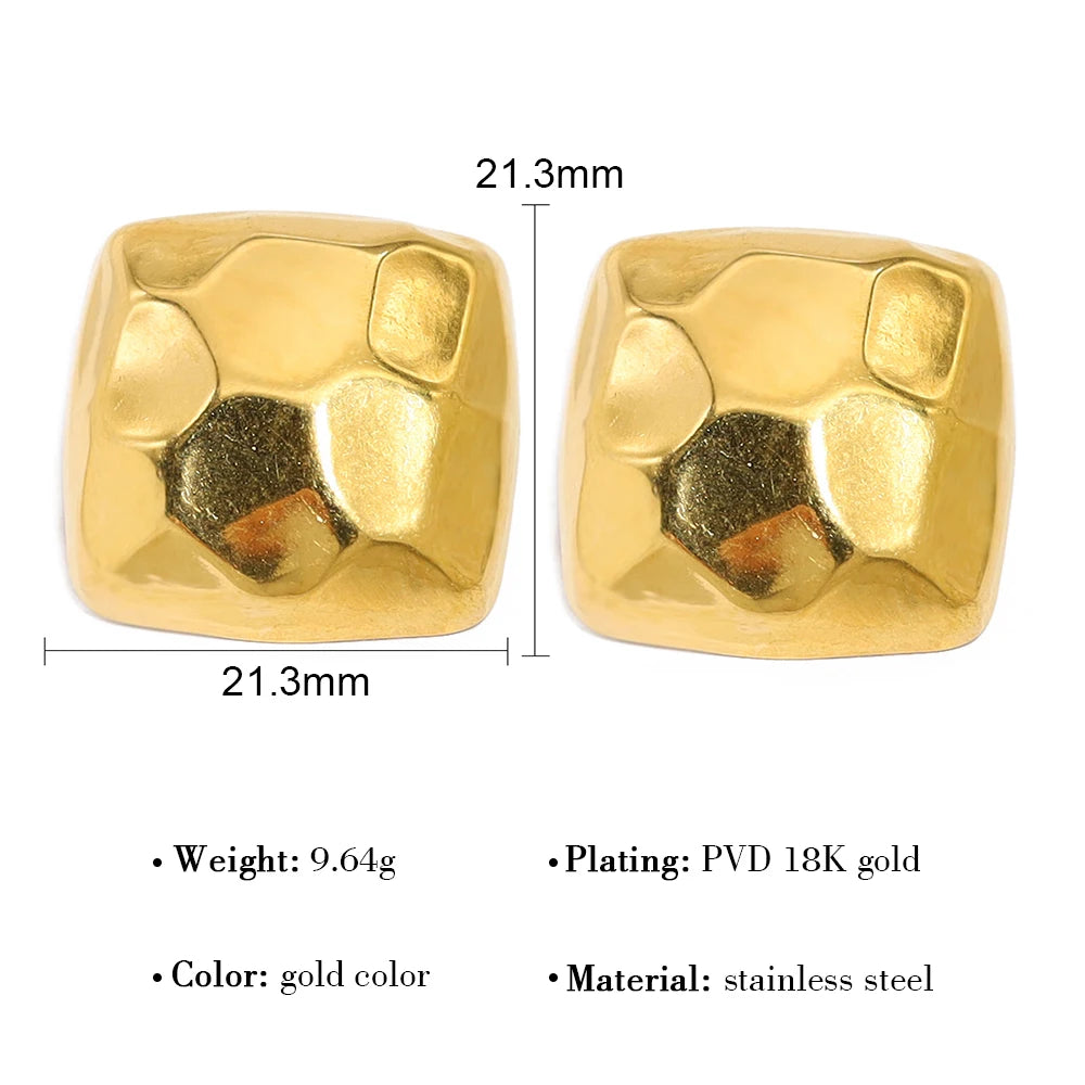 Stud Earrings Irregular Metal Hammered — 316L Stainless Steel · PS427