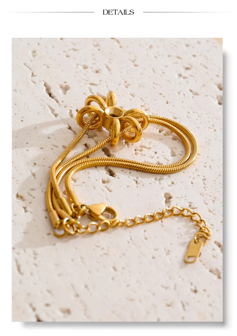 Cubic Zirconia Flower Geometric Bracelet — Gold-Plated Stainless Steel with Cubic Zirconia · PS1406