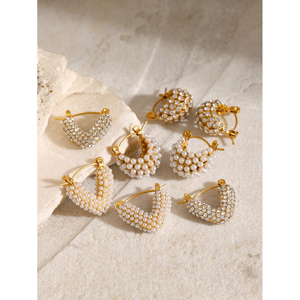 Pearl Huggie Hoop Earrings — Stainless Steel · PS333