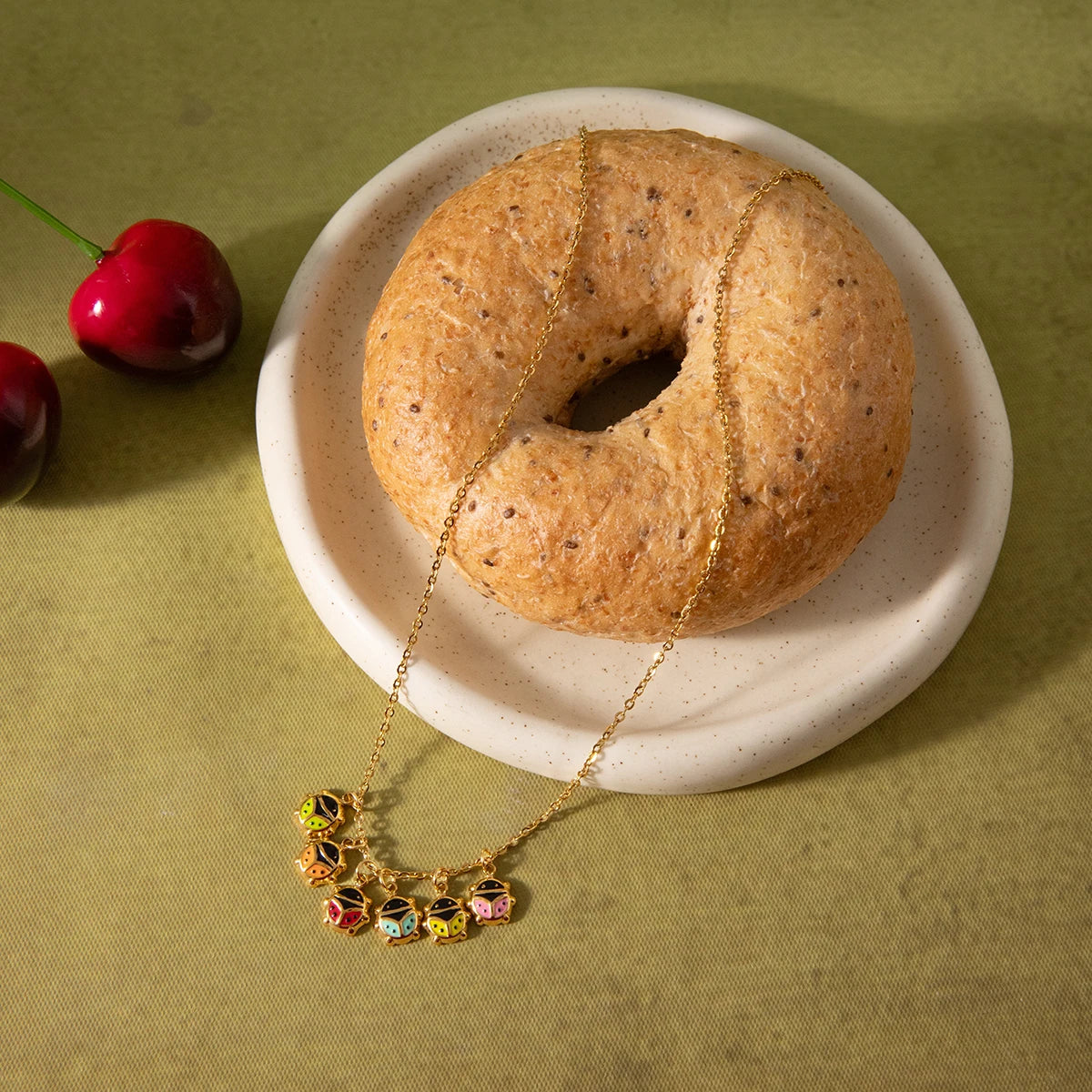 Green Stone Charm Necklace — Stainless Steel · PS179