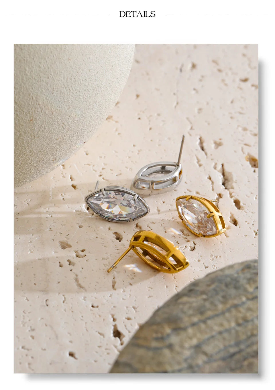 Cubic Zirconia Geometric Earrings — Gold-Plated Stainless Steel with Cubic Zirconia · PS1344