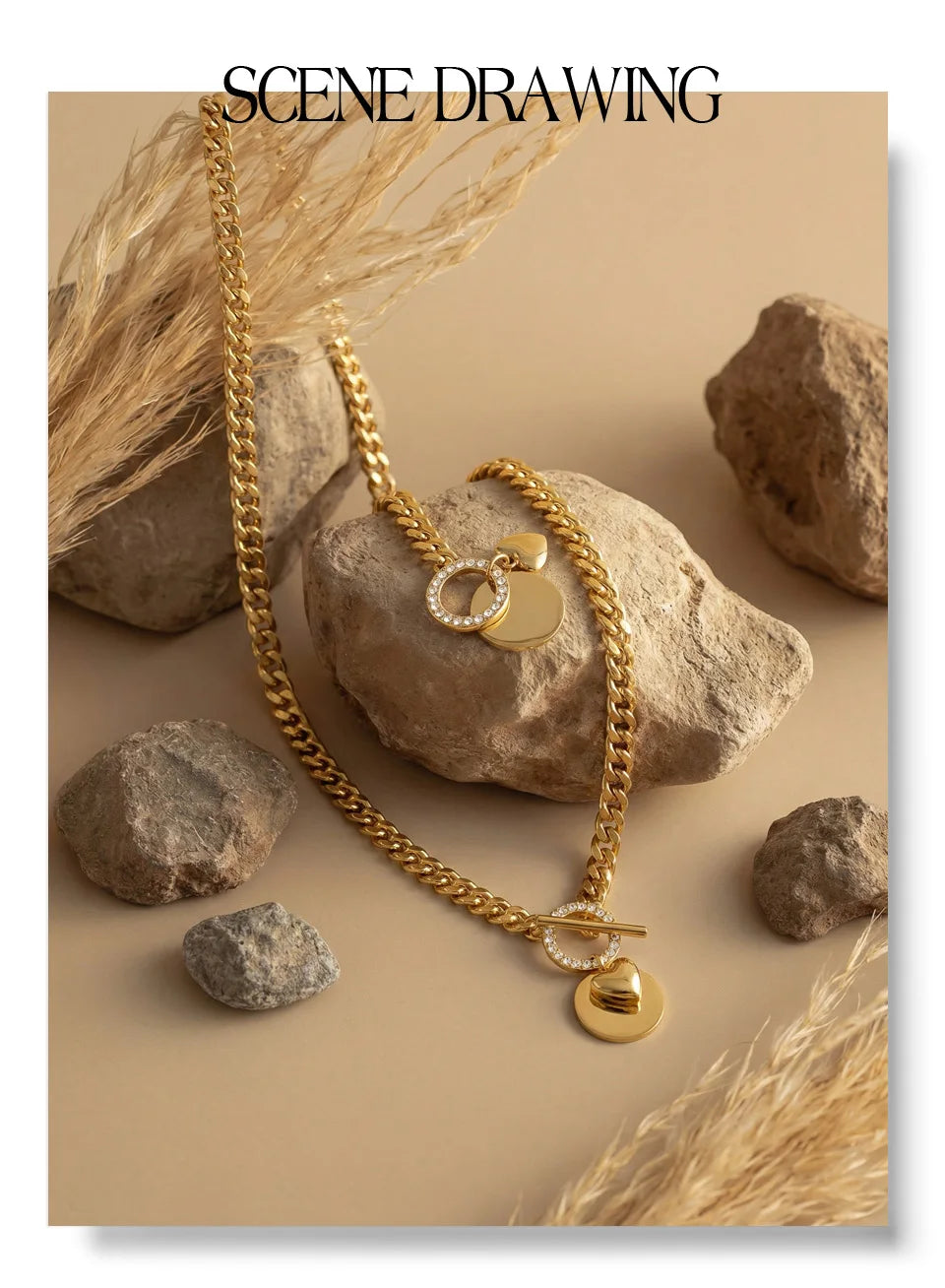 Geometric chain necklace in gold-plated stainless steel.
