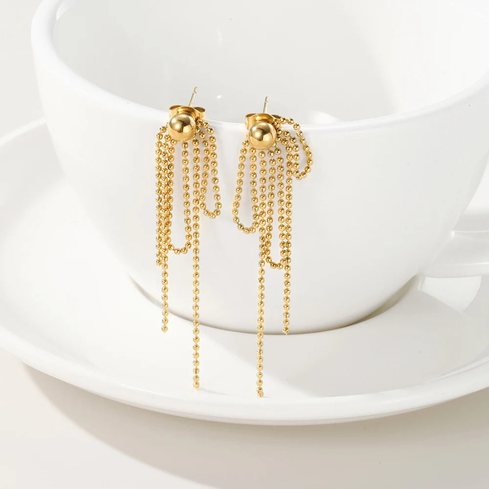 Stud Drop Tassel Earrings Metal Texture — 316L Stainless Steel · PS433