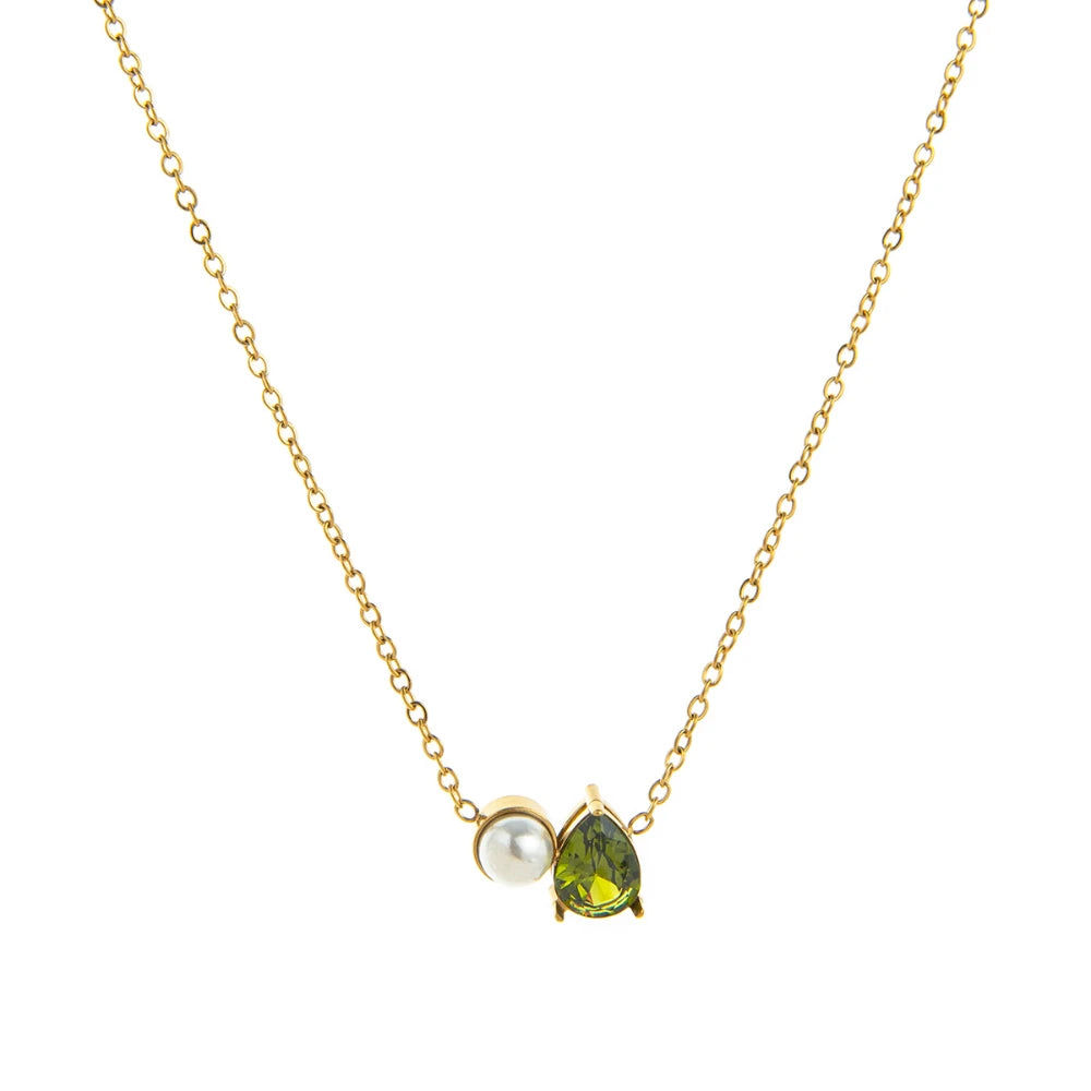 Titanium steel ins teardrop pearl December birthstone necklace zircon pendant gold-plated color preservation