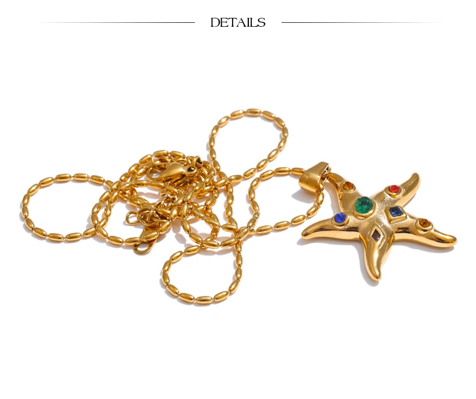 Cubic Zirconia Star Multi-Color Necklace — Gold-Plated Stainless Steel with Cubic Zirconia · PS2308