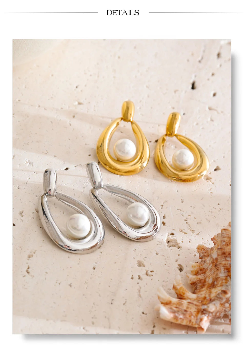 Pearl geometric earrings in gold-plated stainless steel with pearl.