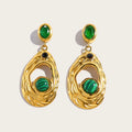 Drop Earrings Green Stone Zircon Irregular Dangle — 316L Stainless Steel · PS424