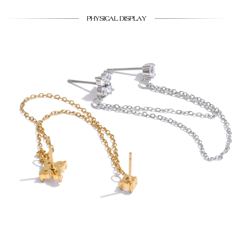 Cubic Zirconia Flower Geometric Earrings — Gold-Plated Stainless Steel with Cubic Zirconia · PS1650