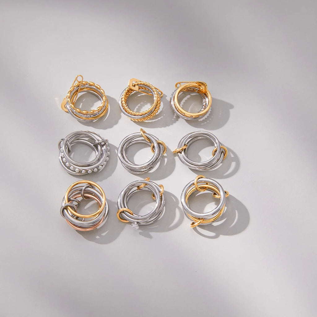 Mixed Crystal Ring Stack — Stainless Steel · PS223