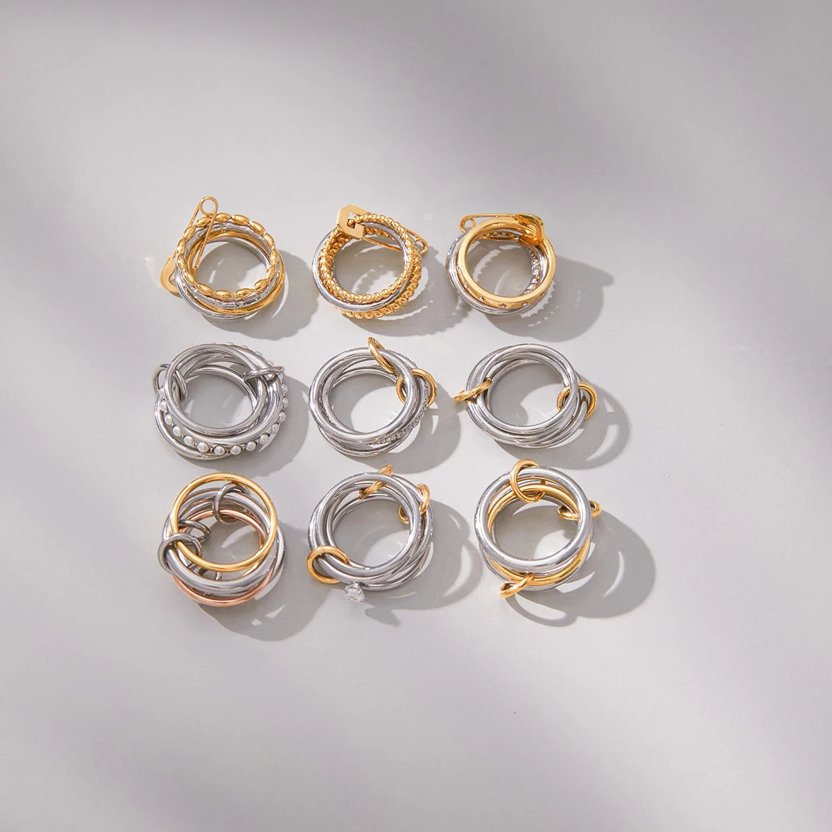 Mixed Crystal Ring Stack — Stainless Steel · PS223
