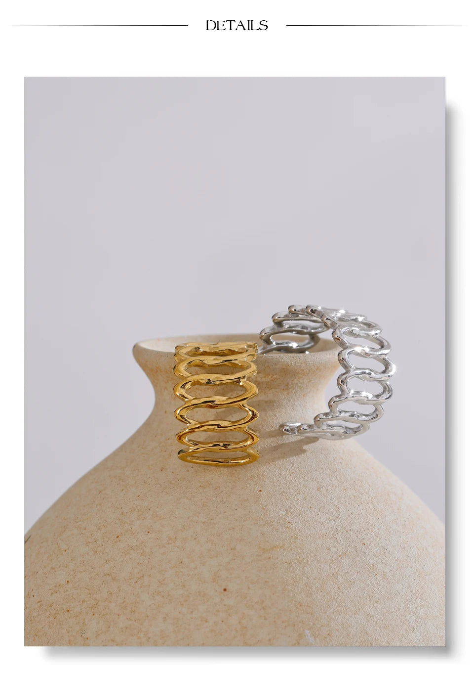 Geometric ring in gold-plated stainless steel.