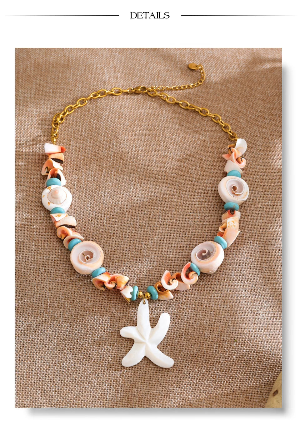 Shell star geometric necklace in gold-plated stainless steel with shell.