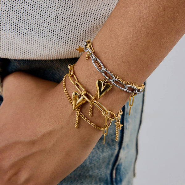 Bow Heart Charm Bracelet — Stainless Steel · PS017