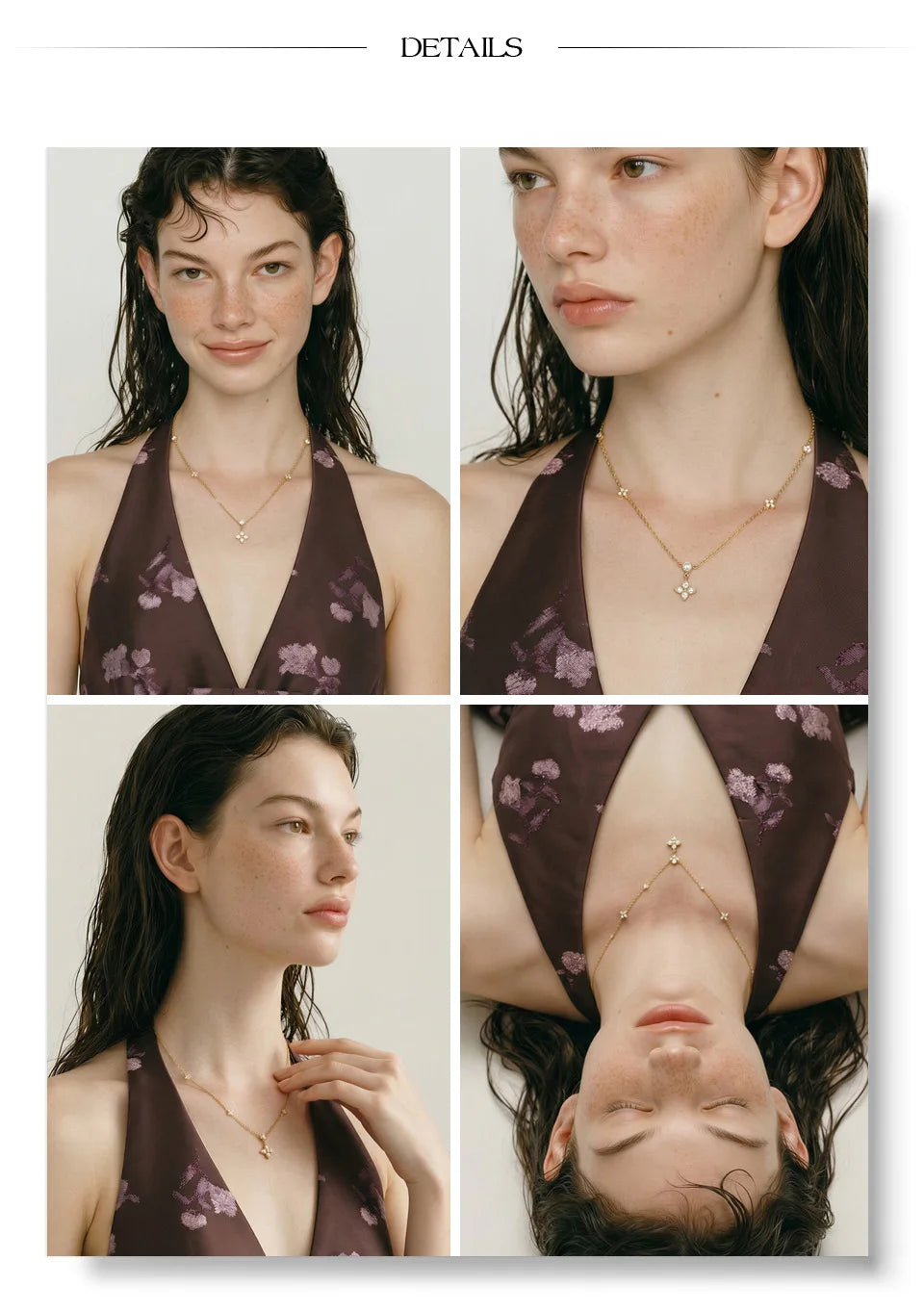 Cubic zirconia flower necklace in gold-plated stainless steel with cubic zirconia.