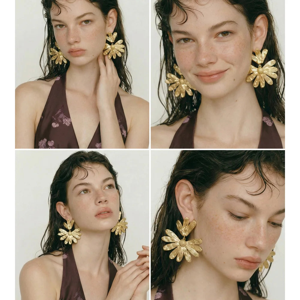 Flower Earrings — Gold-Plated Stainless Steel · PS1213