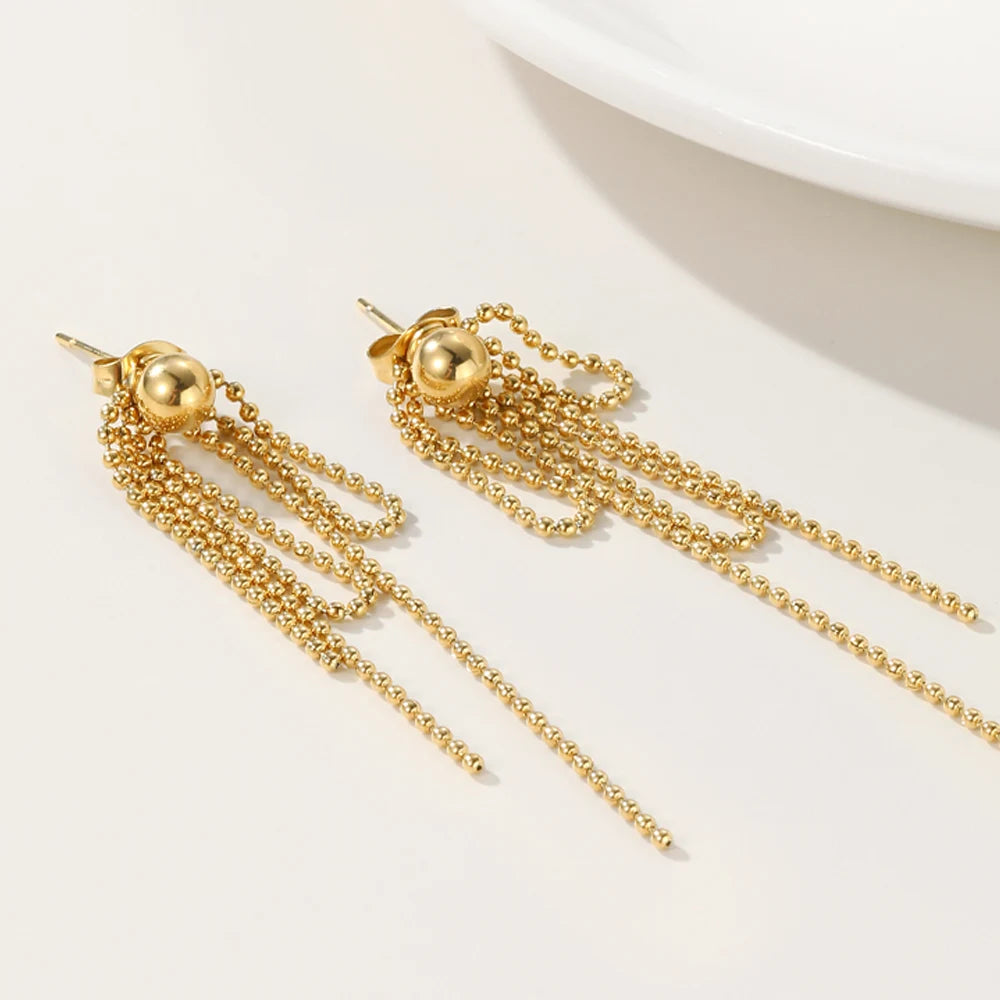 Stud Drop Tassel Earrings Metal Texture — 316L Stainless Steel · PS433