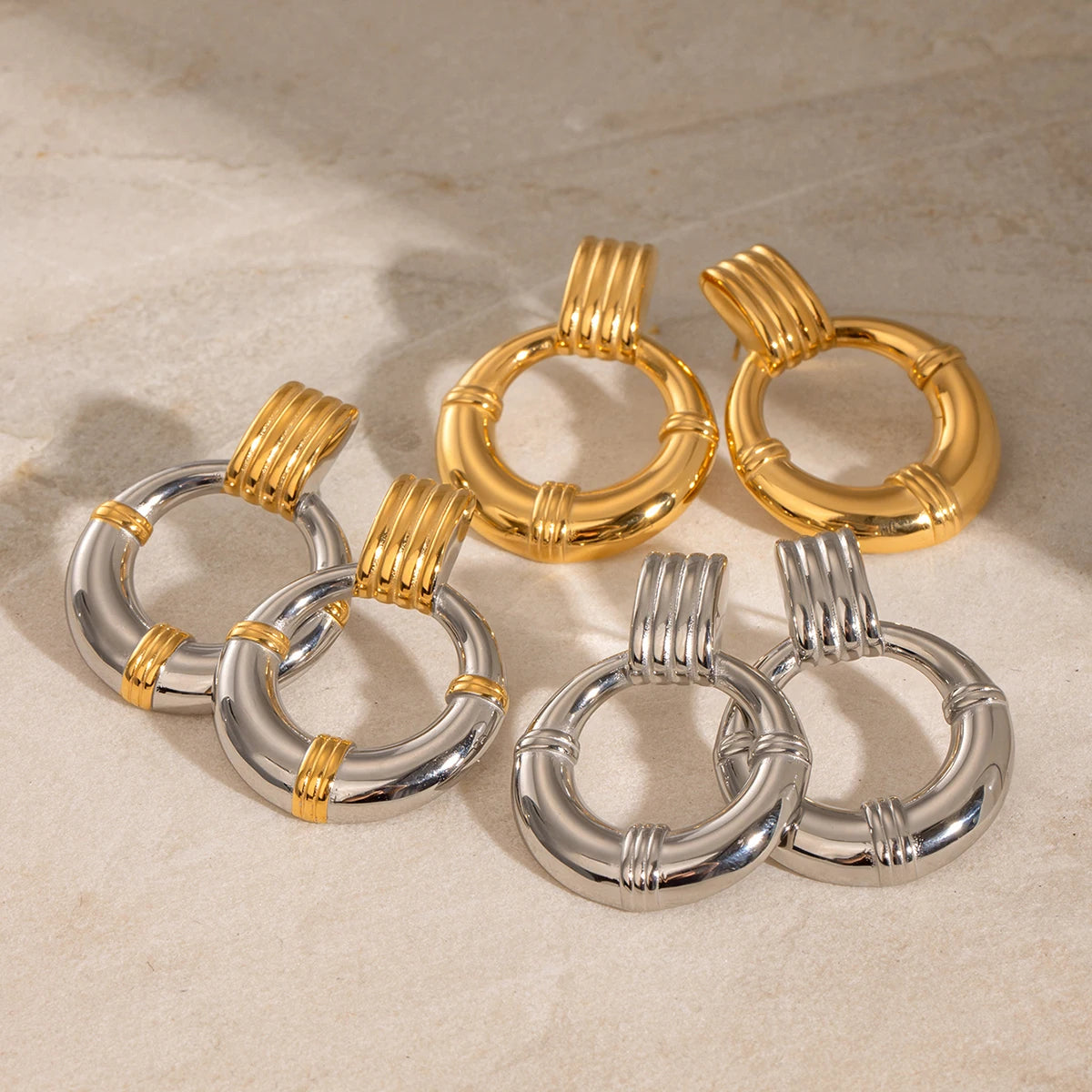 Two-Tone Ring Drop Earrings — 18K Gold Plated · PA010