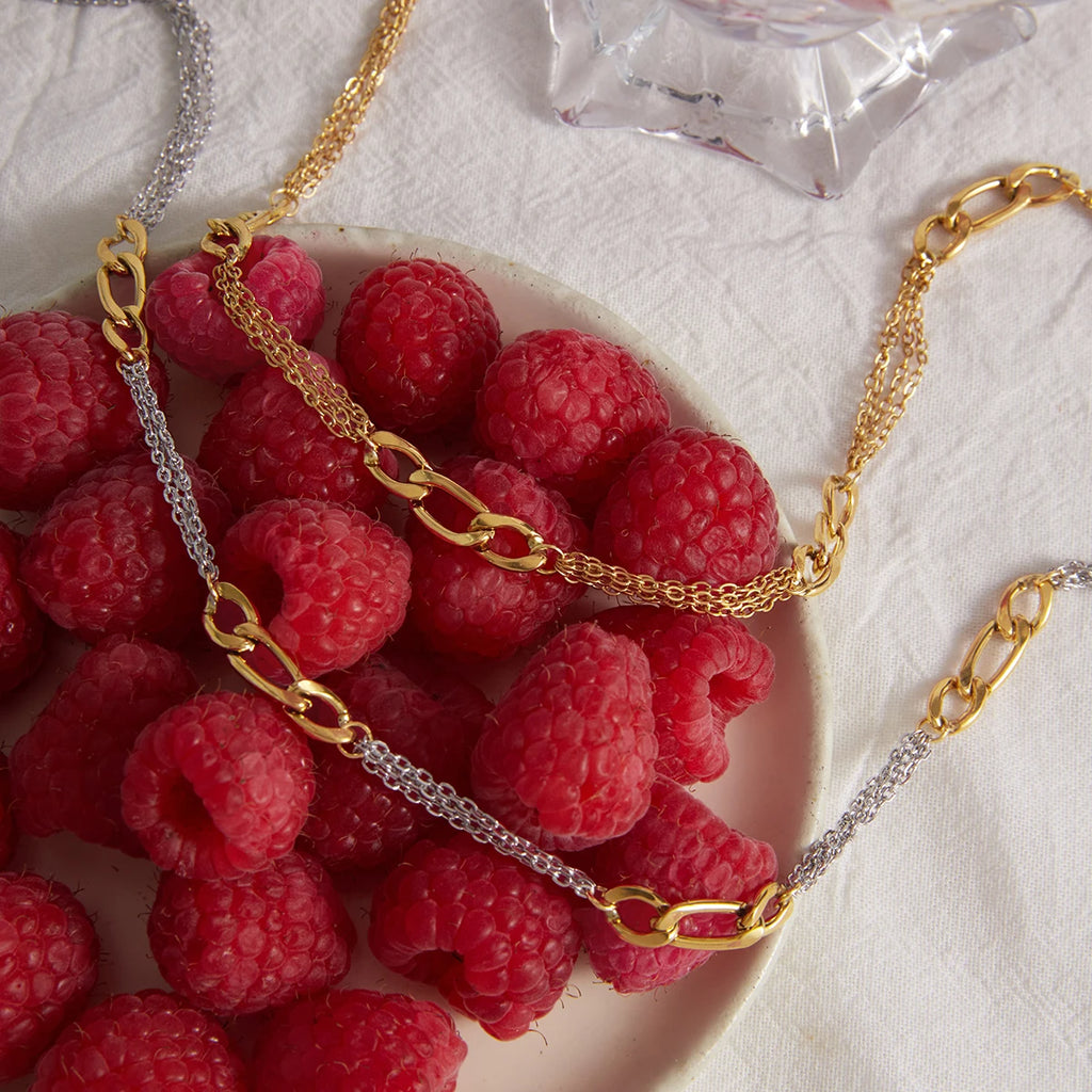 Two-Tone Figaro Chain Necklace — Stainless Steel · PS357