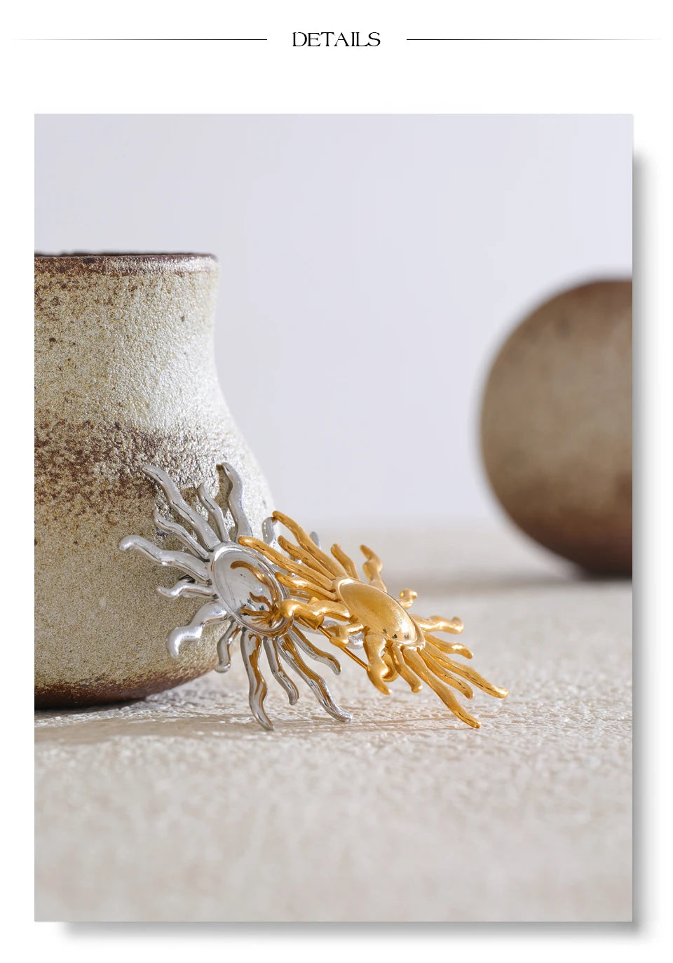 Sun Geometric Brooch — Gold-Plated Stainless Steel · PS1673