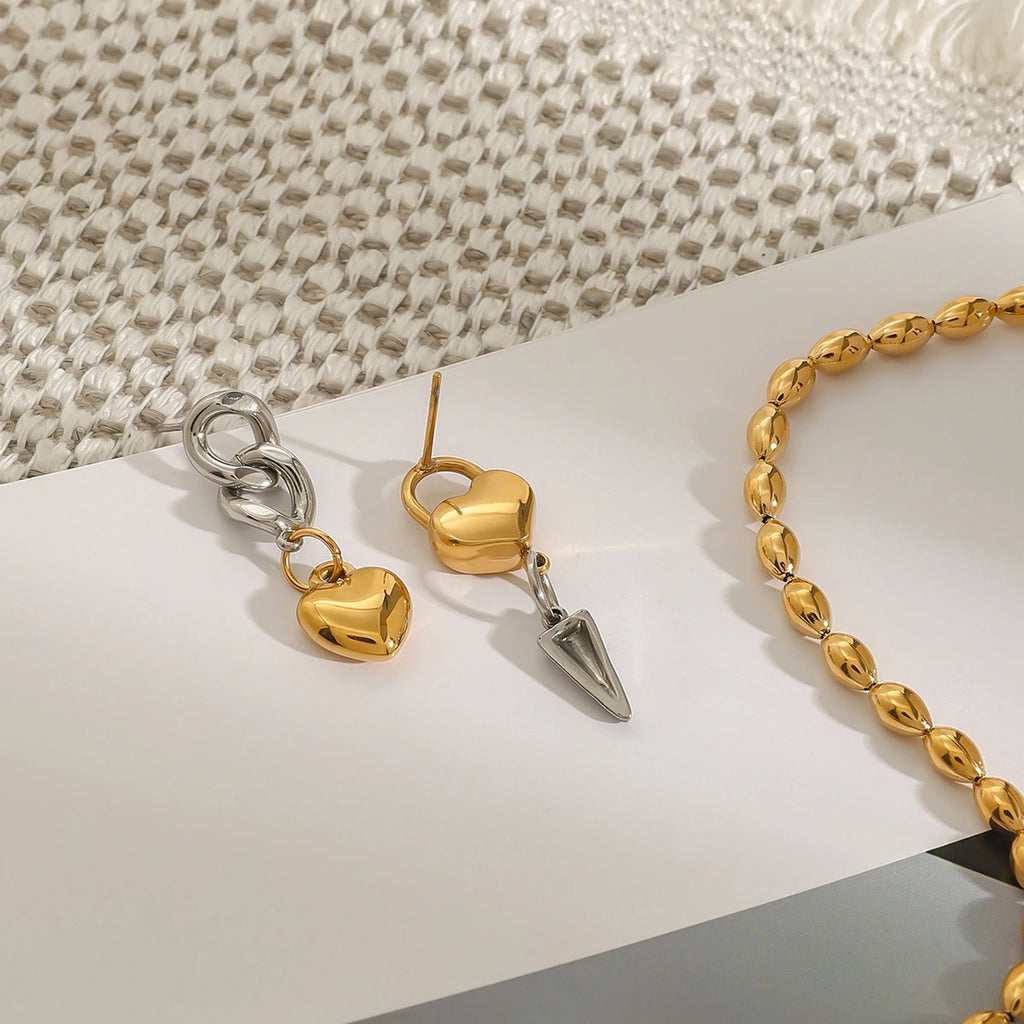 Heart Spike Drop Earrings — Stainless Steel · PS061