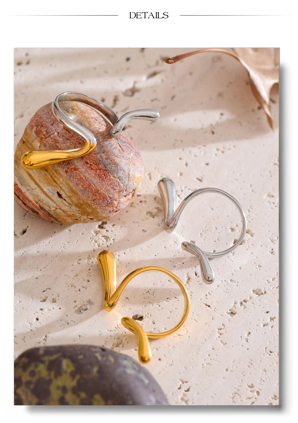 Geometric ring in 18K gold-plated stainless steel.