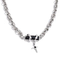 Crystal natural stone cross necklace in gold-plated stainless steel with natural stone and crystal.