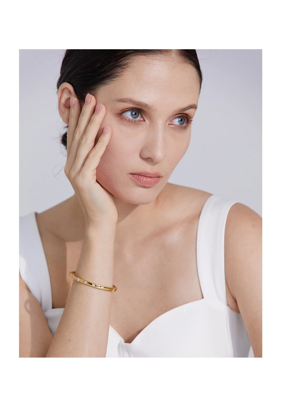 Cubic Zirconia Geometric Bracelet — Gold-Plated Stainless Steel with Cubic Zirconia · PS2077