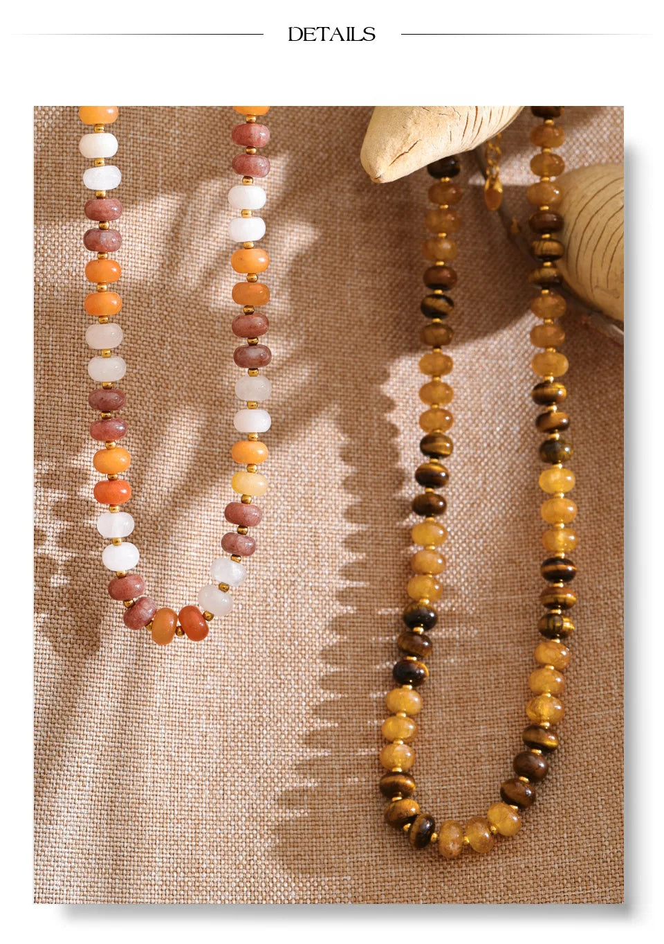 Natural stone beaded geometric necklace in gold-plated stainless steel with natural stone.