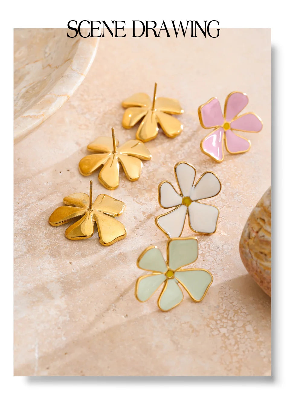 Flower earrings in gold-plated stainless steel.