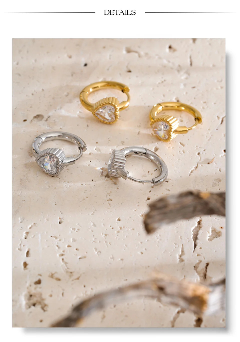 Cubic Zirconia Heart Earrings — 14K Gold-Plated Stainless Steel with Cubic Zirconia · PS1419