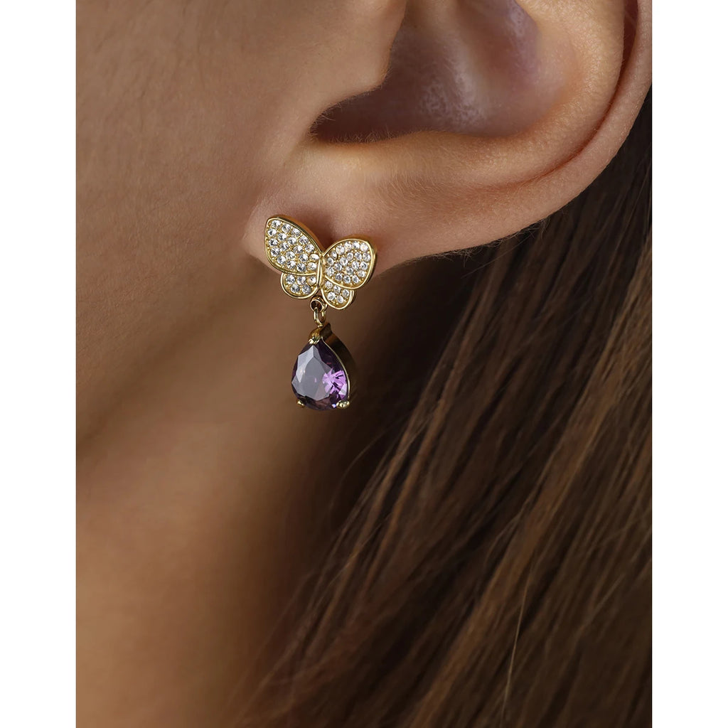 Purple Zircon Crystal Earrings — 316L Stainless Steel · PS481