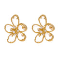 Cubic Zirconia Flower Geometric Earrings — 14K Gold-Plated Copper with Cubic Zirconia · PC21