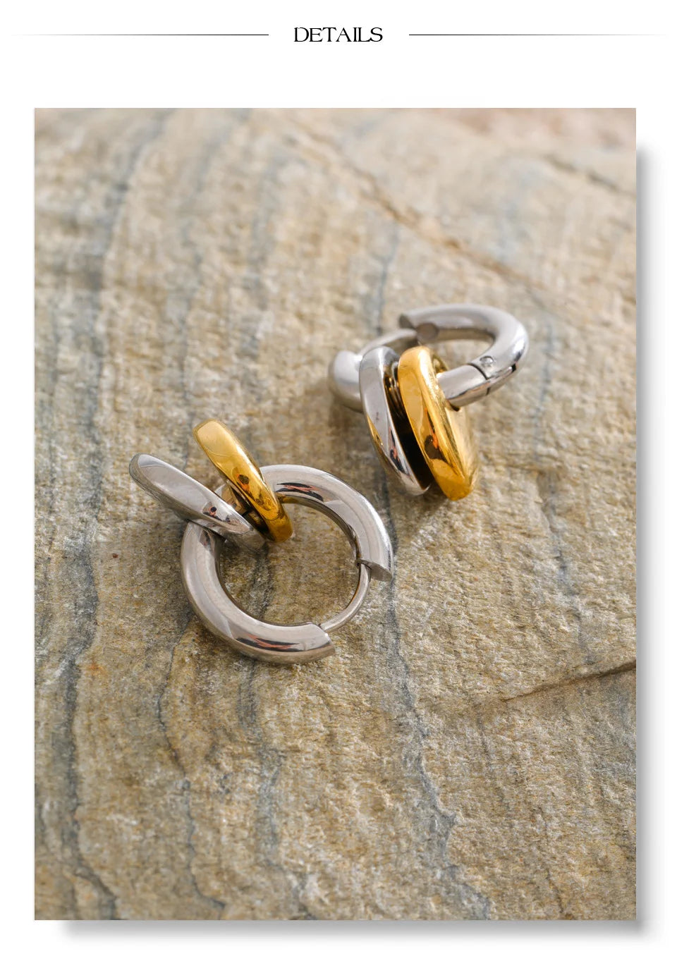 Heart geometric earrings in gold-plated stainless steel.