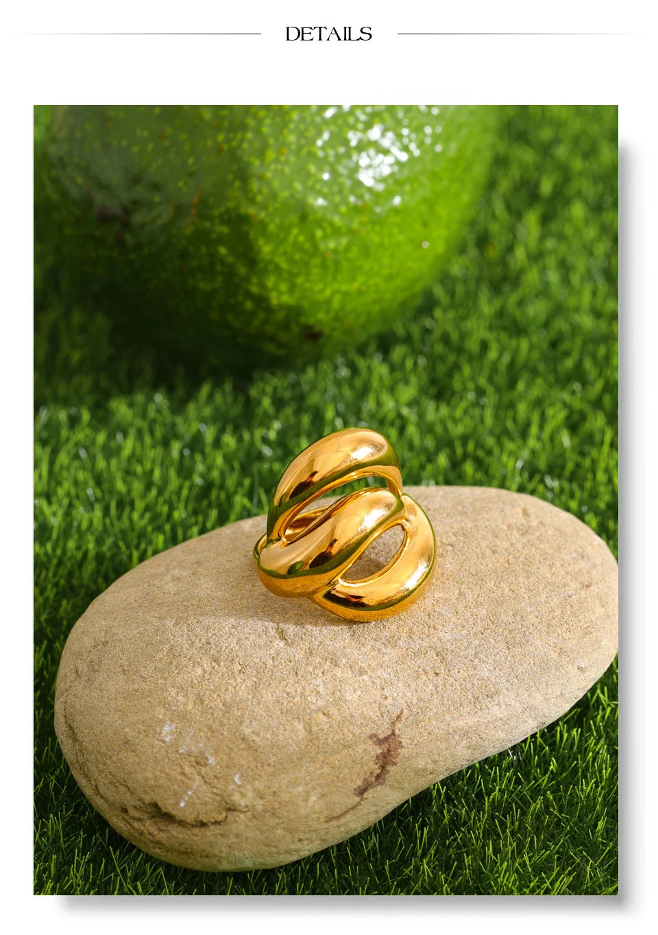 Geometric layered ring in 18K gold-plated stainless steel.