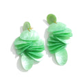 Green acrylic geometric earrings in gold-plated stainless steel with acrylic.