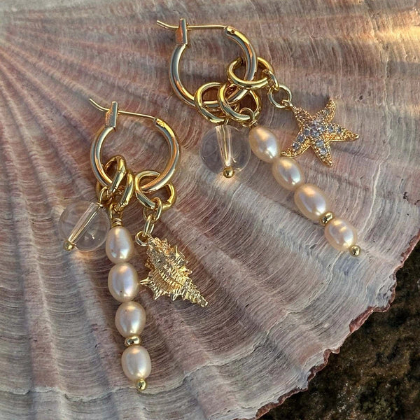 Fashion New Product Summer Ocean Series Sea Star Seahorse Pearl Small Fish Earrings Earrings Gold Plated