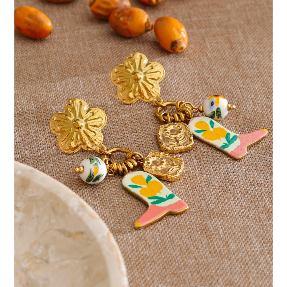 Flower Earrings — Gold-Plated Stainless Steel · PS1090