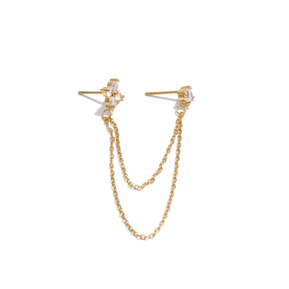 Cubic Zirconia Flower Geometric Earrings — Gold-Plated Stainless Steel with Cubic Zirconia · PS1650