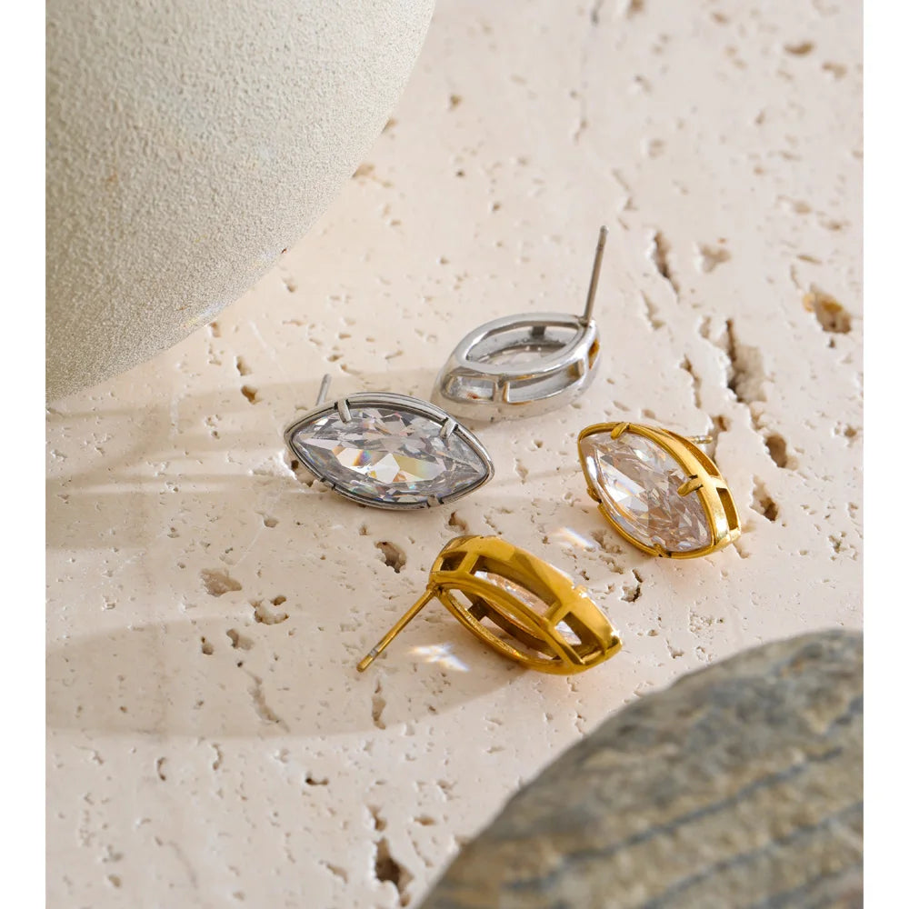 Cubic Zirconia Geometric Earrings — Gold-Plated Stainless Steel with Cubic Zirconia · PS1344