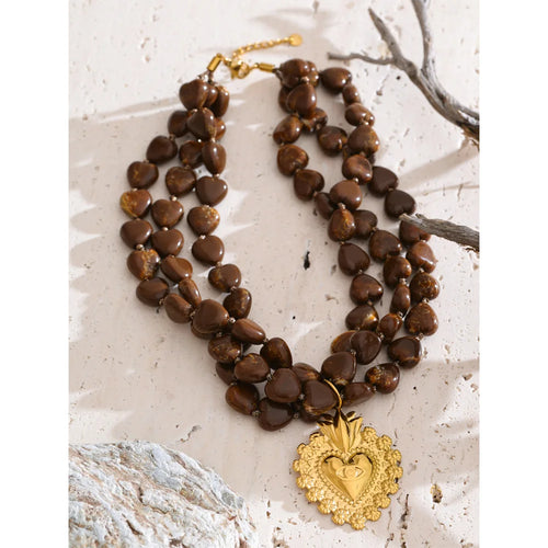 Acrylic Heart Beaded Necklace — Gold-Plated Stainless Steel with Acrylic · PS2237