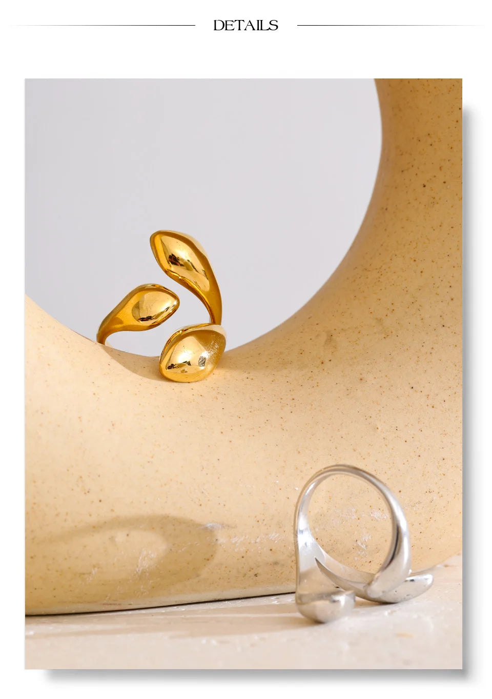 Geometric ring in gold-plated stainless steel.