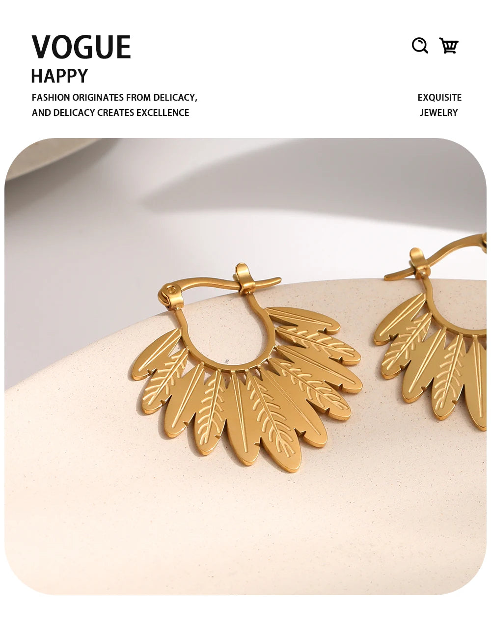 Hoop Earrings Leaf — 316L Stainless Steel · PS388