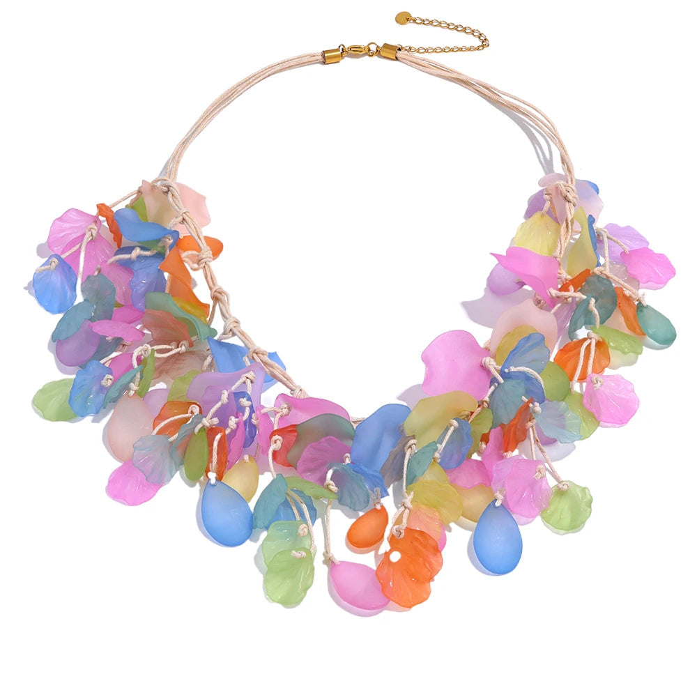 Gold-plated stainless steel necklace with resin beads.