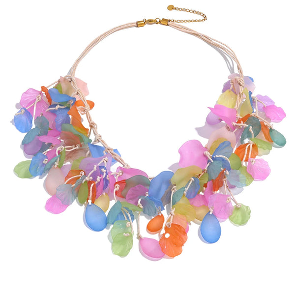 Gold-plated stainless steel necklace with resin beads.
