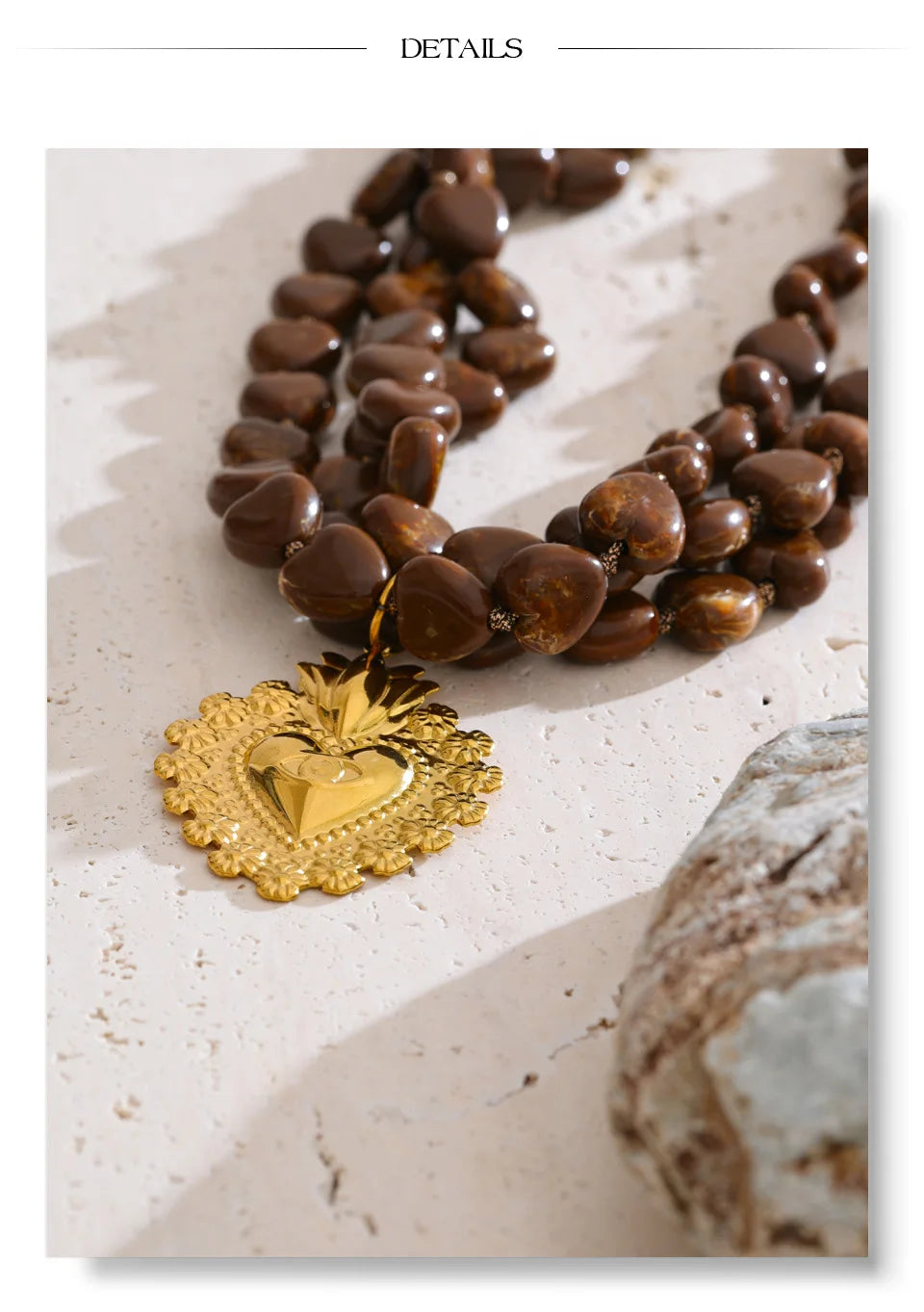 Acrylic Heart Beaded Necklace — Gold-Plated Stainless Steel with Acrylic · PS2237