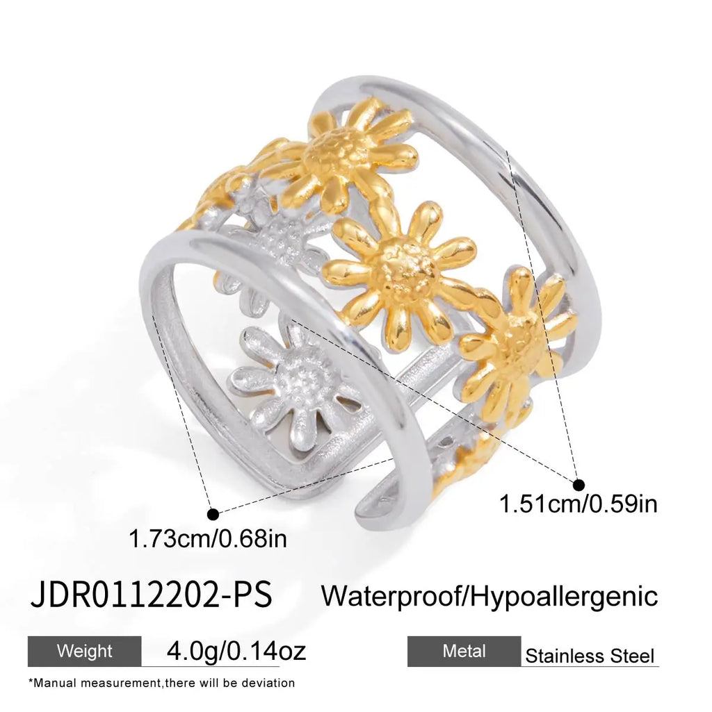 Floral Band Ring Stack — Stainless Steel · PS231