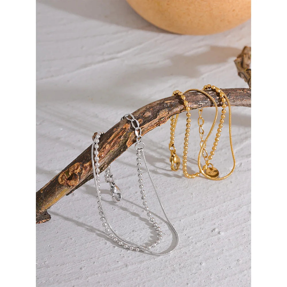 Beaded Geometric Chain Bracelet — Gold-Plated Stainless Steel · PS2234