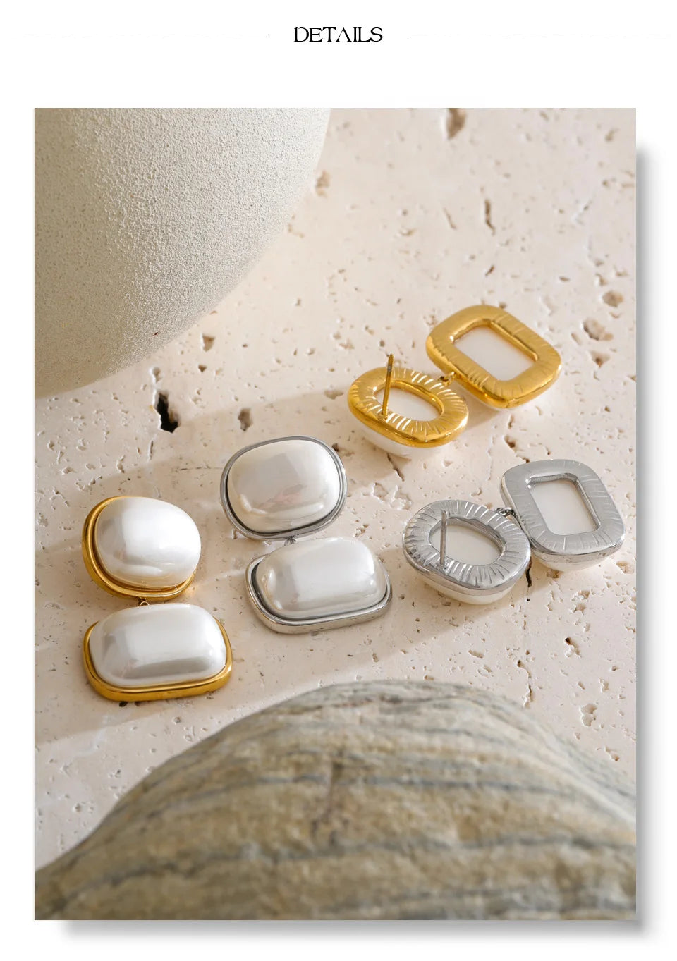 Pearl geometric earrings in gold-plated stainless steel with pearl.