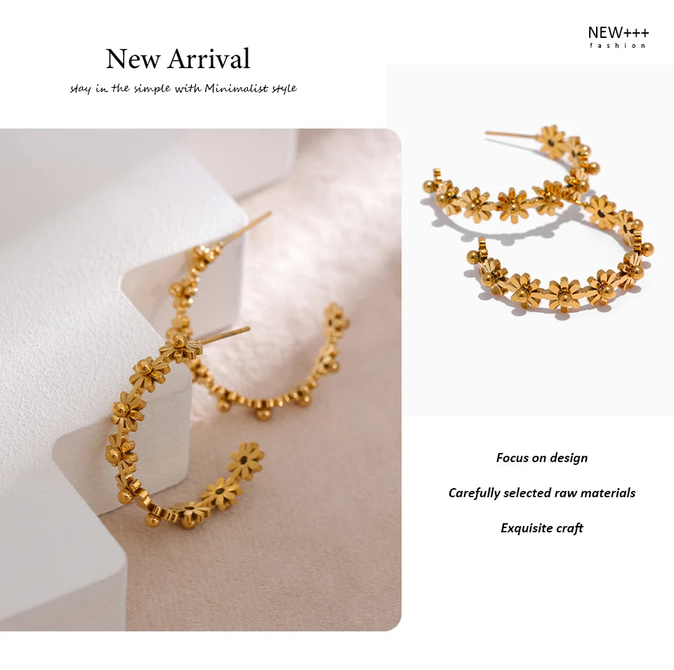 Flower Geometric Earrings — Gold-Plated Stainless Steel · PS1873